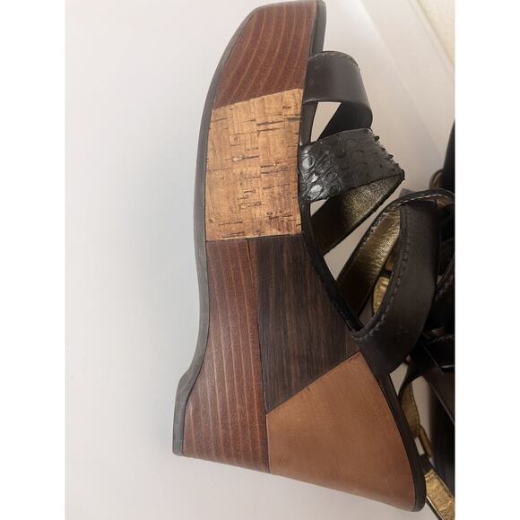 PRADA Black Leather Platform Wedge Sandals Ankle Strap Heels EU 39 US 9 - Picture 7 of 14